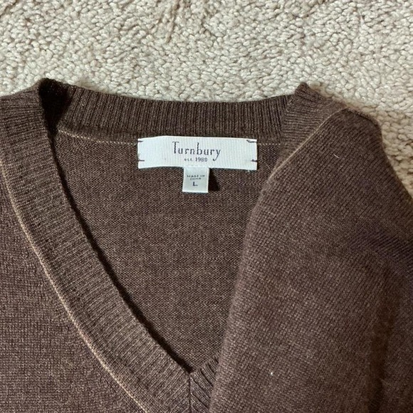 Turnbury Mens Brown 100% Merino Wool V-Neck Preppy Sweater Vest L Dark Academia - Picture 6 of 6